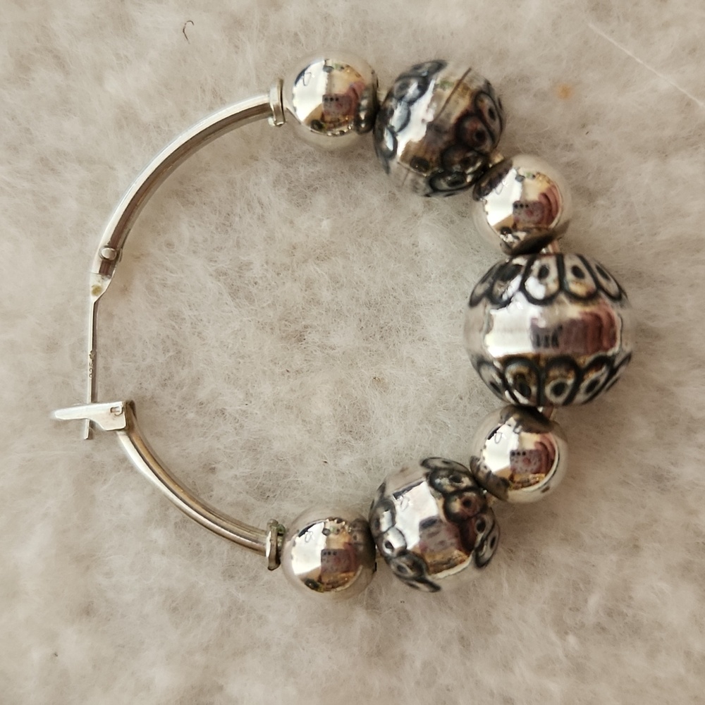 Silver 925 Hoop Earrings with Silver Balls - Picture 2 of 3